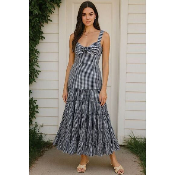 Maggie Sweet Dresses & Skirts - Maggie Sweet Women's Julieta tiered Gingham Tie Front Fit & Flare Dress NWT S